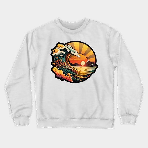 Wave curling at sunset in vintage colors Crewneck Sweatshirt by melbournedesign